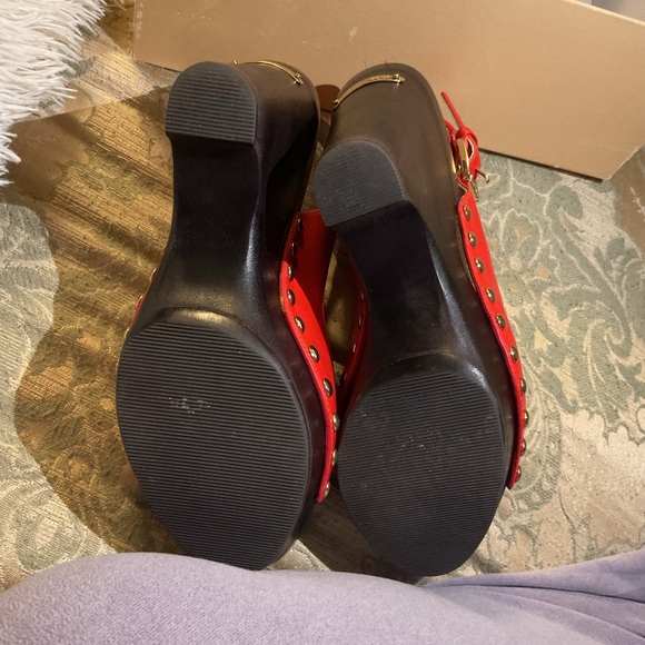 Michael Kors Red Slingback Heels with Gold Accents - Picture 6 of 7